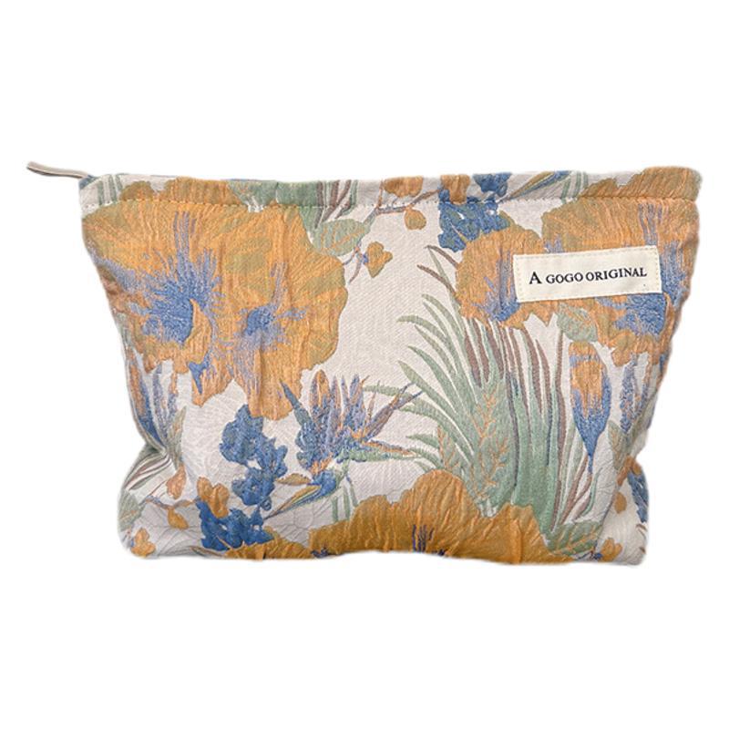 Flower Fabric Art Clutch Wrinkle Texture Large Makeup Bag