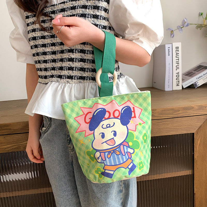 Cartoon Canvas Female Lunch Box Ethnic Handbags