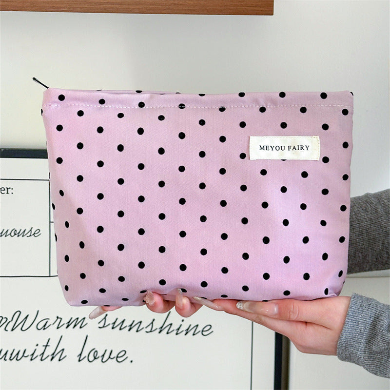 Polka Dot Black Sweet Storage Hand Portable Makeup Bag