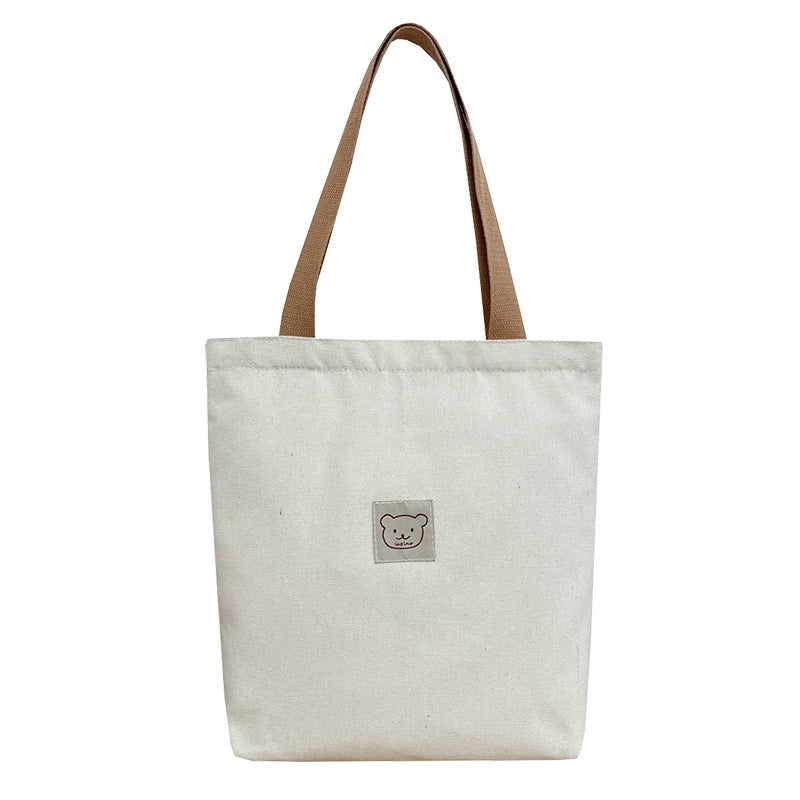 Cute Cloth Label Bear Canvas Shopping Daily Commuting Bags