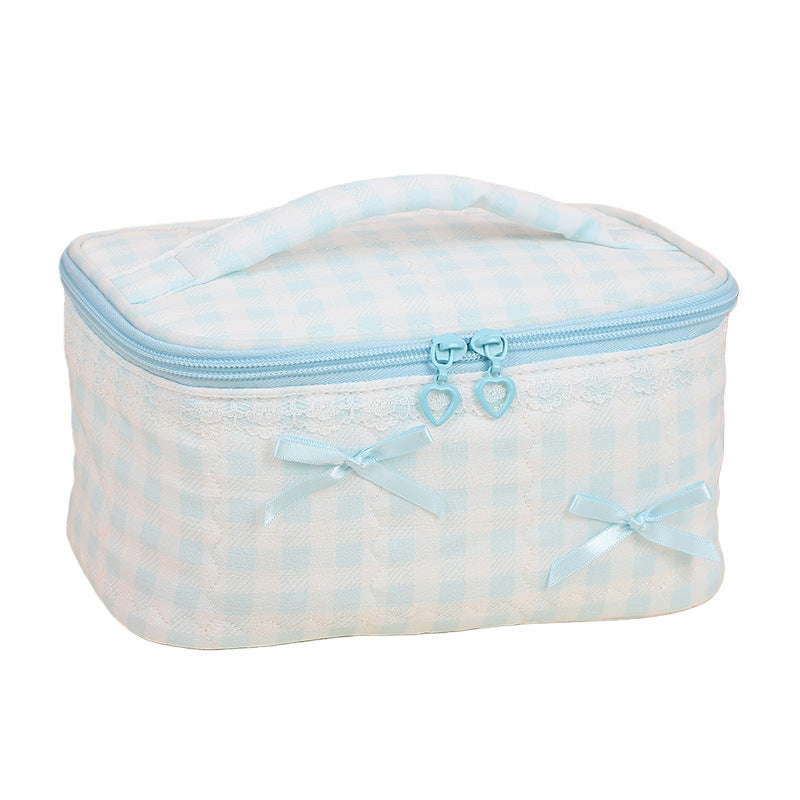 Plaid Bow Large Capacity Portable Storage Cosmetic Bags