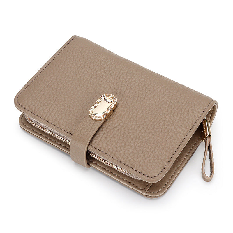 Women's Short Leather Zipper Multi Slots Large Capacity First Layer Ladies Wallet