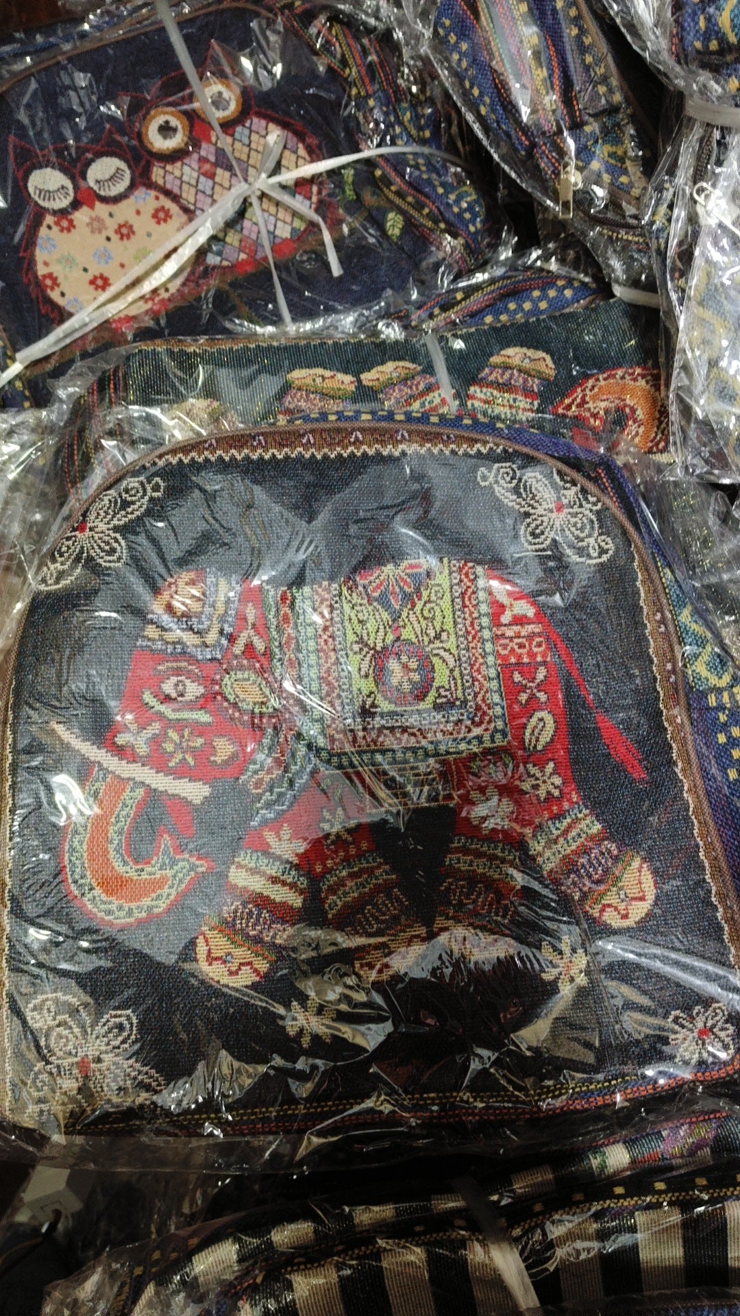 Style Gold Silk Embroidered Elephant National Backpacks