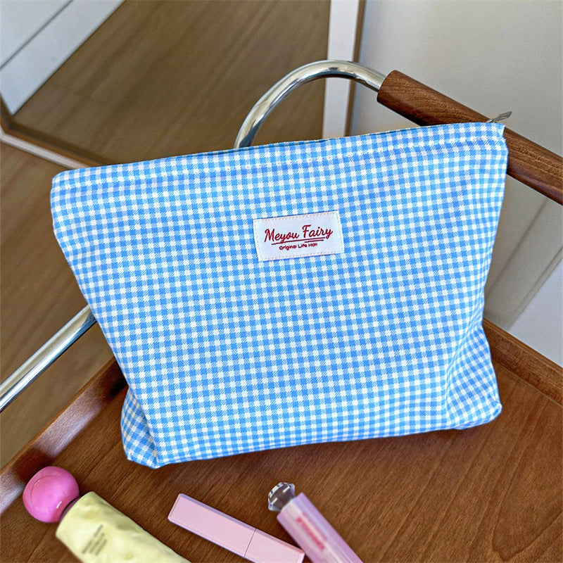 Simple Plaid Printed Niche Buggy Toiletry Makeup Bag