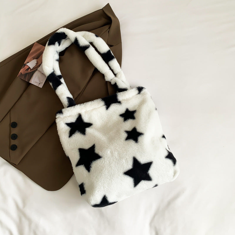 Women's & Men's Simple Large Capacity Totes Early Spring Plush Shoulder Bags