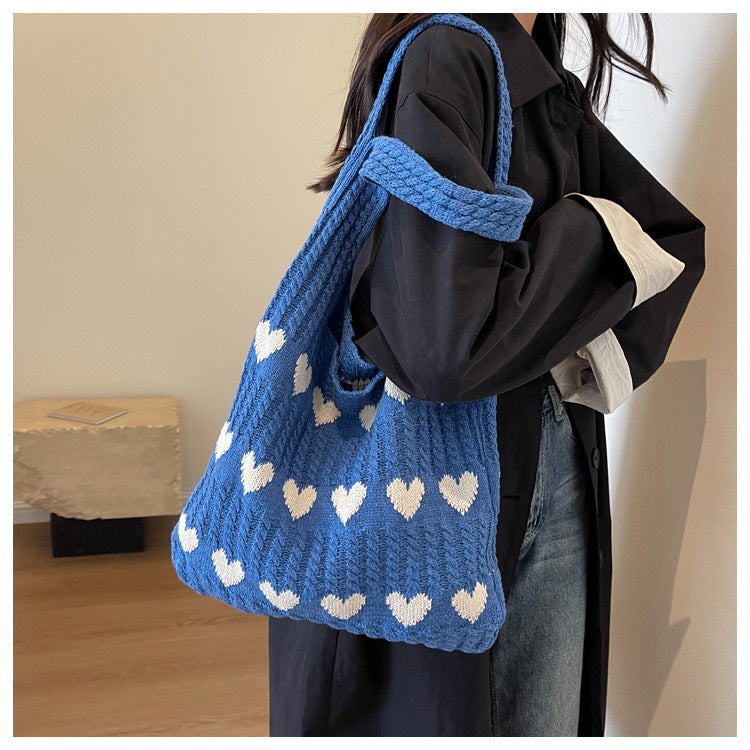Love Heart Pattern Woven Large Capacity Shoulder Bags
