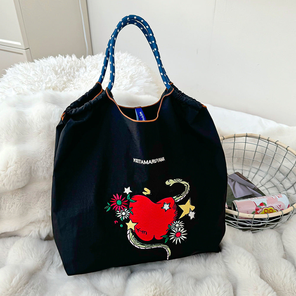 Spring Style Nylon Embroidered Fashion Niche Large Capacity One Women's Shoulder Bag
