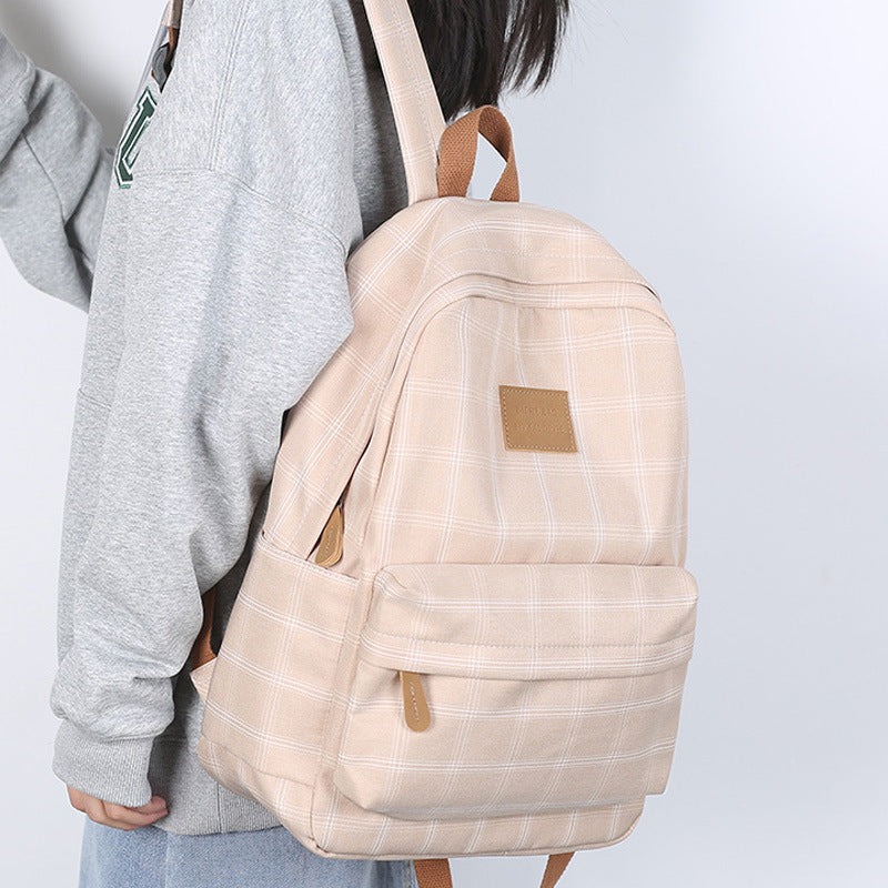 Autumn Plaid Canvas Female Junior College Backpacks