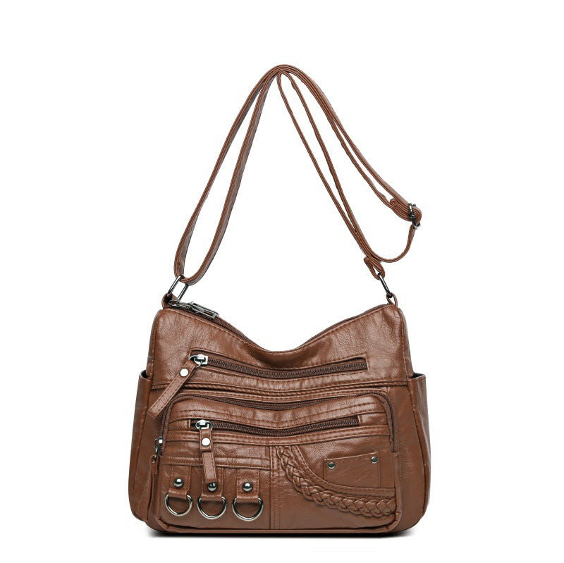 Women's Spring Mom Washed Soft Leather Pouches Crossbody Bags