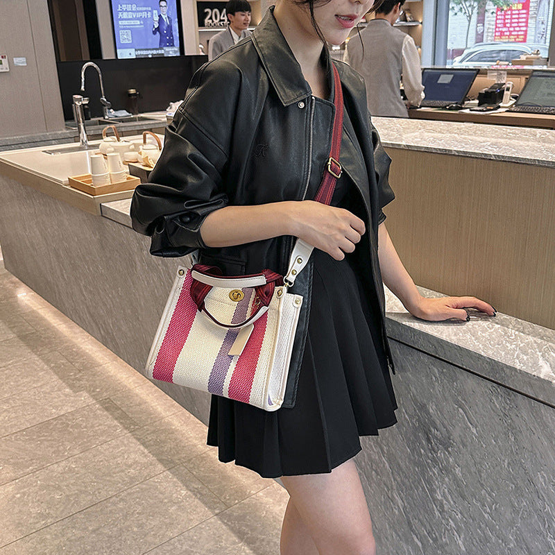 Women's Retro Portable Trend Canvas Striped Crossbody Bags
