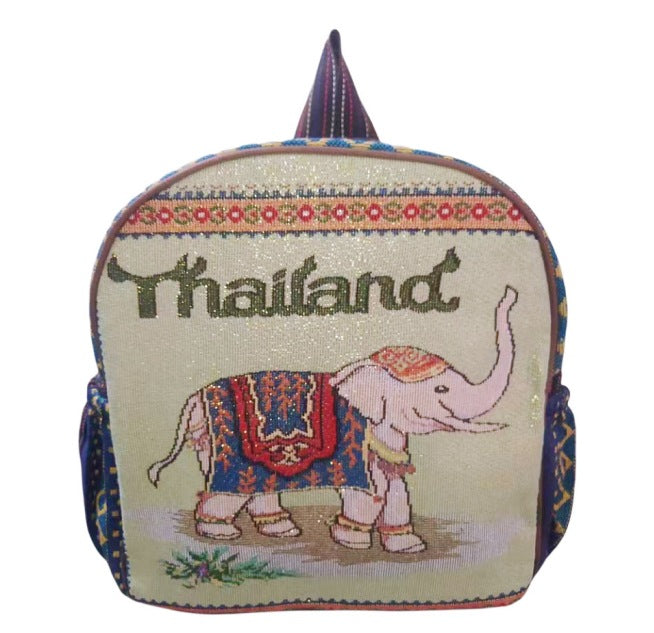 Style Gold Silk Embroidered Elephant National Backpacks