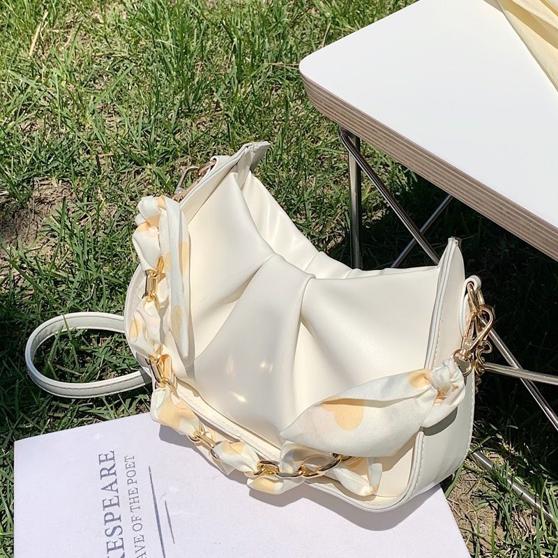 Women's Underarm Fresh Design Pleated White Summer Crossbody Bags