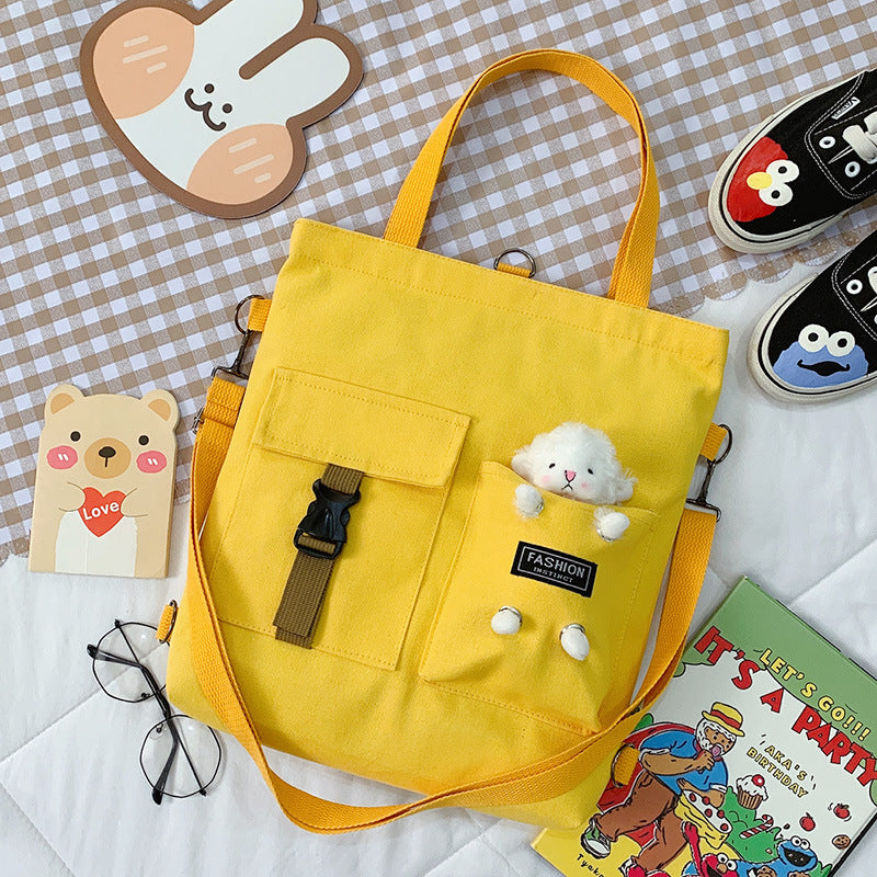 Women's Cute Bear Lamb Trendy Canvas Artistic Crossbody Bags