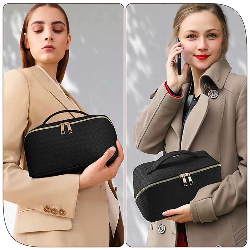 Woven Pattern Large Capacity Good-looking Portable Leather Storage Cosmetic Bags