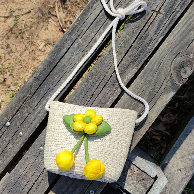 Children's Summer Weaving Straw Cute Mobile Western Phone Bags