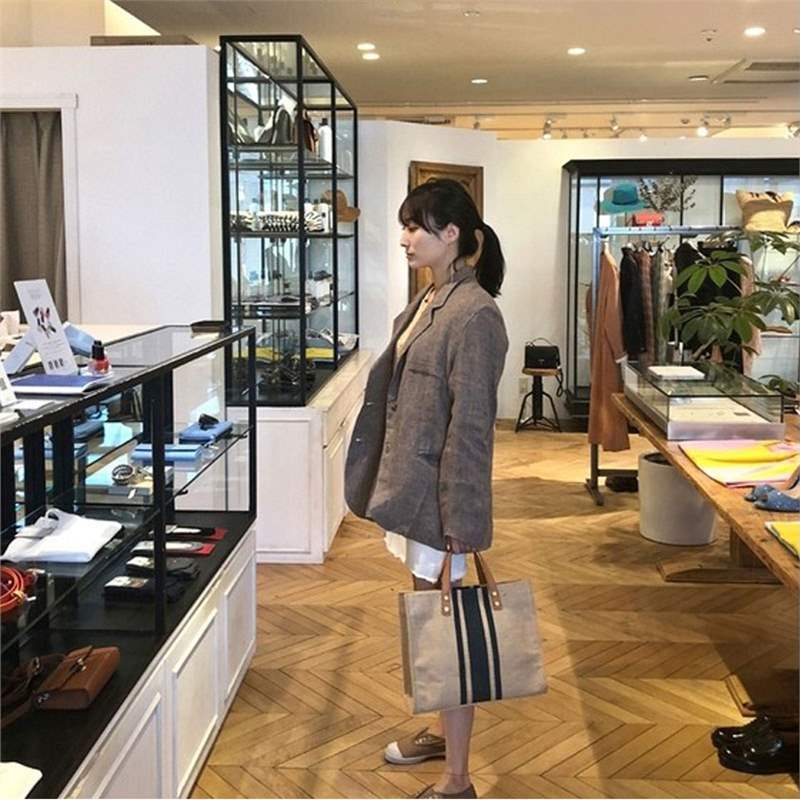 Women's Korean Professional Commute Striped Minimalist Large Shoulder Bags