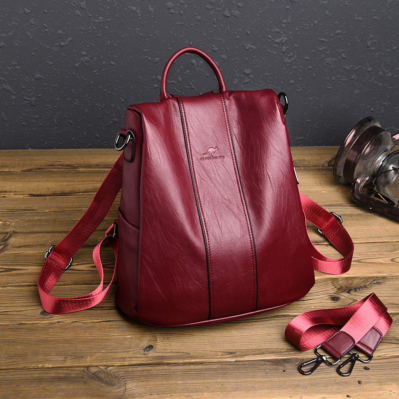 Women's Female Versatile Large Capacity Soft Leather Backpacks