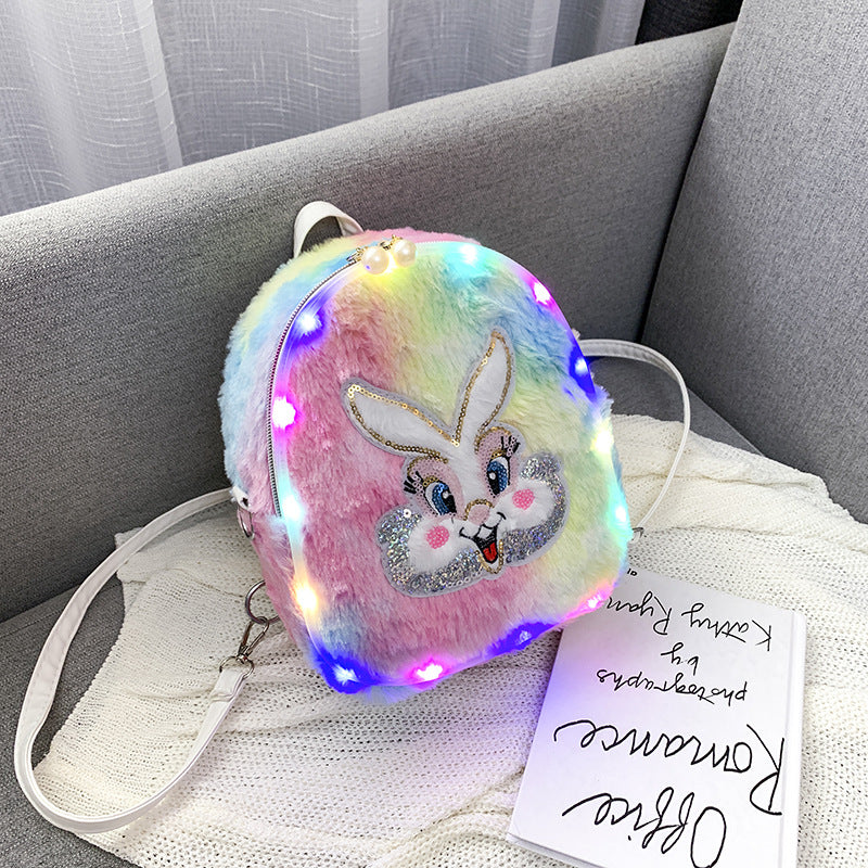 Popular Plush Cartoon Rabbit Pegasus Luminous Backpacks