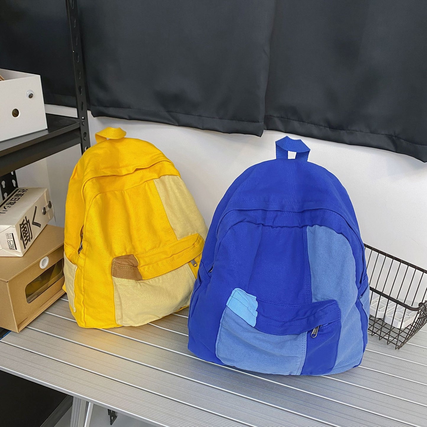 Capacity College Korean Simple Contrast Color Drape Backpacks