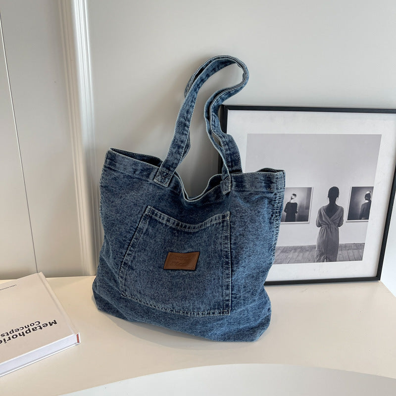 Style Leisure Artistic Washed Denim Cloth Texture Large Crossbody Bags
