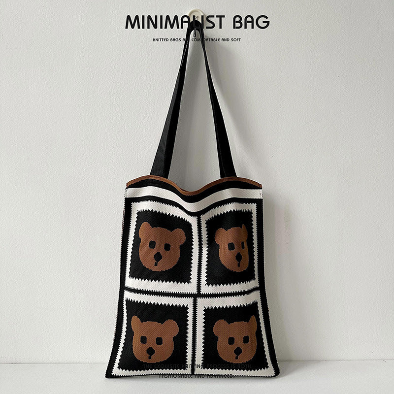 Design Cute Panda Knitted Korean Style Shoulder Bags