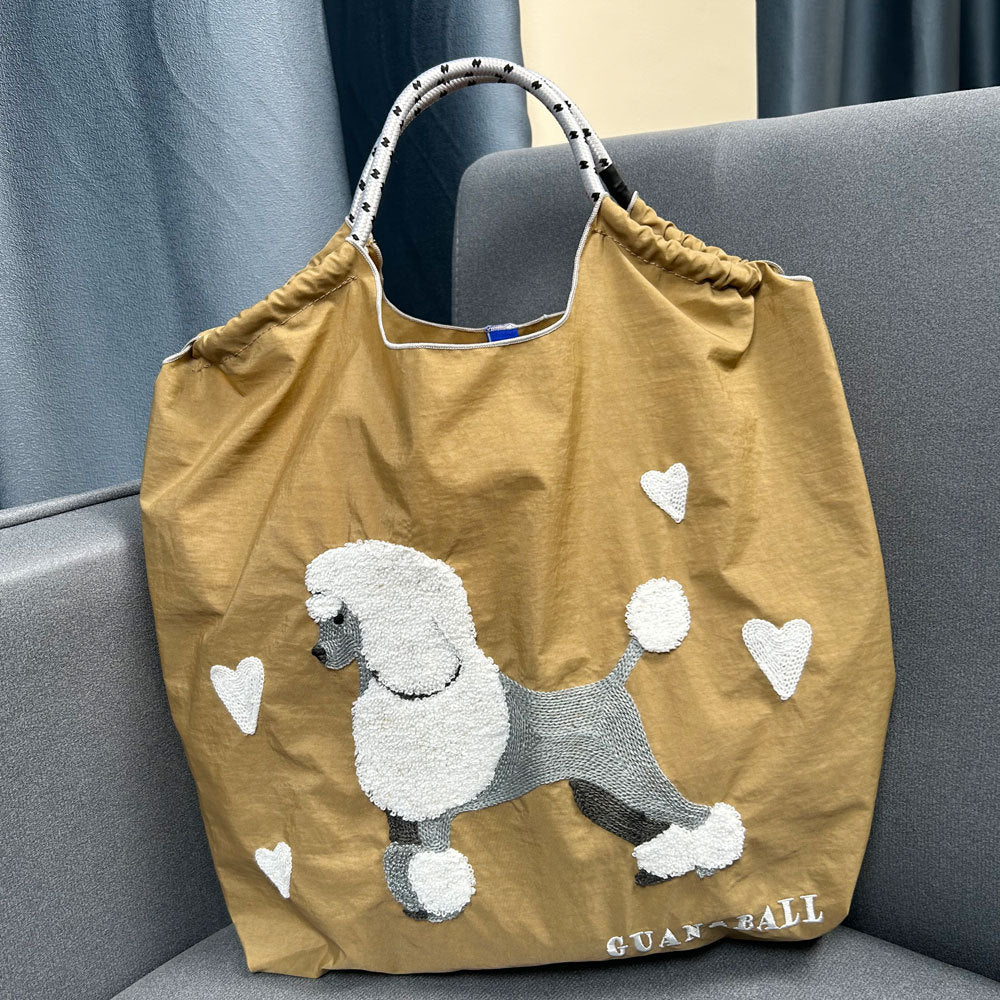 Women's Poodle Embroidered Shopping Cute Large Capacity Bags