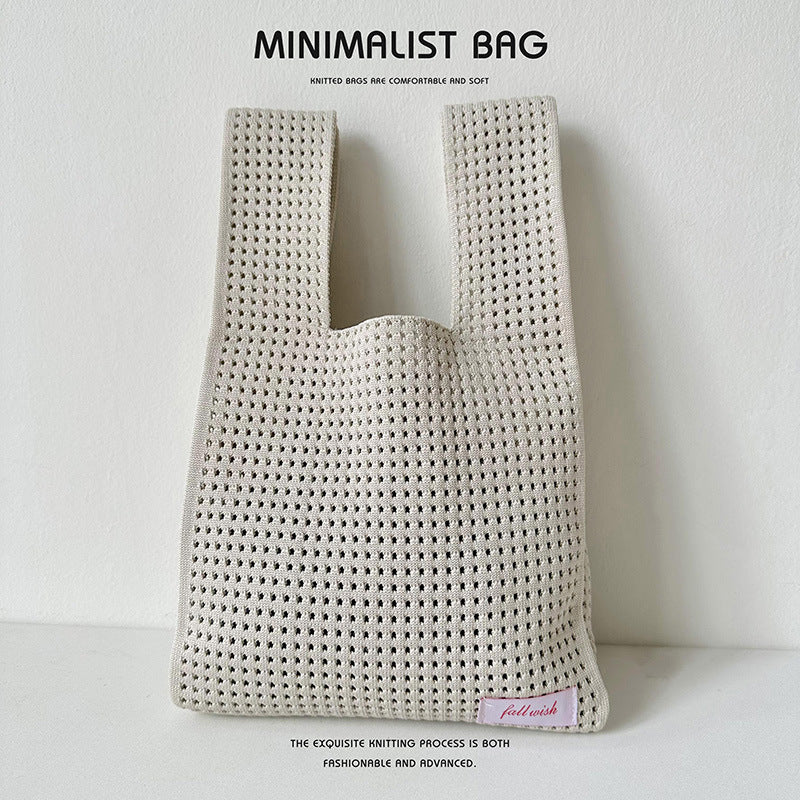 Solid Color Hollow Knitted Simple Versatile Handbags