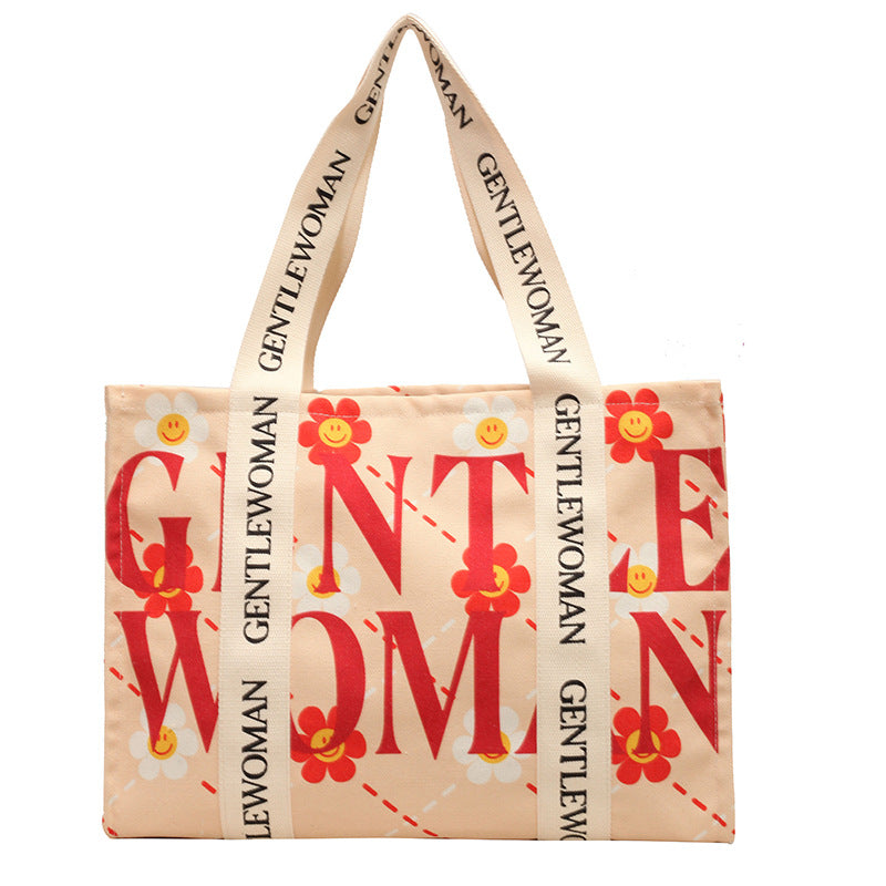 Women's Canvas Large Capacity Letter Fashion Shoulder Bags