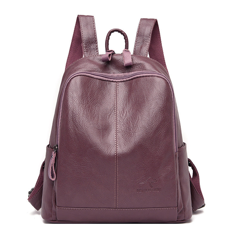 Female Fashion Cowhide Soft Leather Large Backpacks