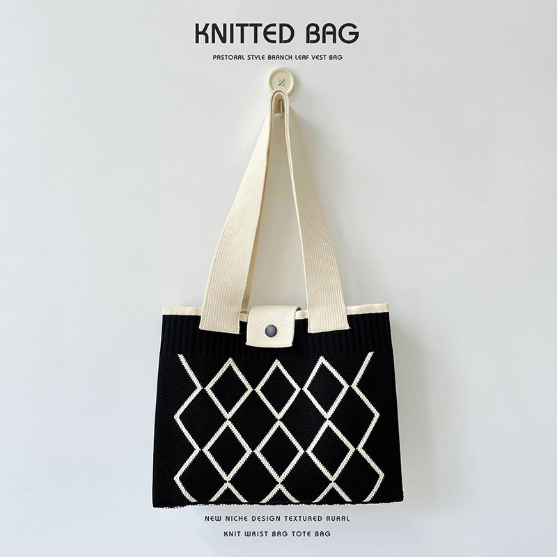 Women's Rhombus Knitted Hidden Hook Portable Large Bags