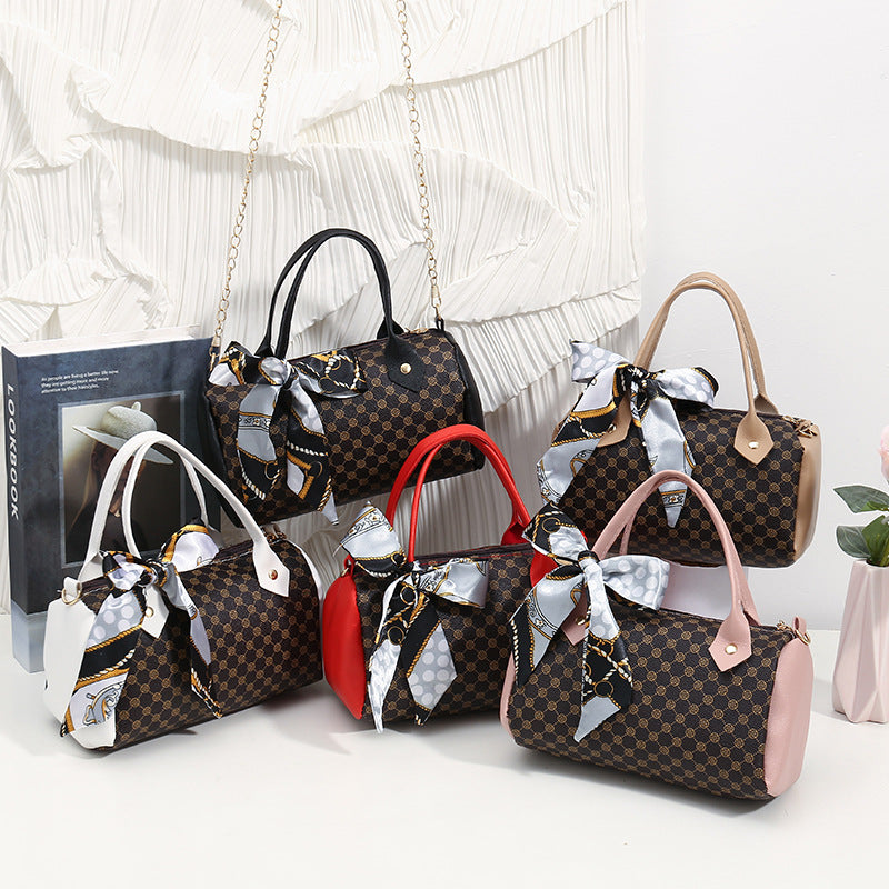 Women's Printed Pillow Chain Silk Scarf Handbags