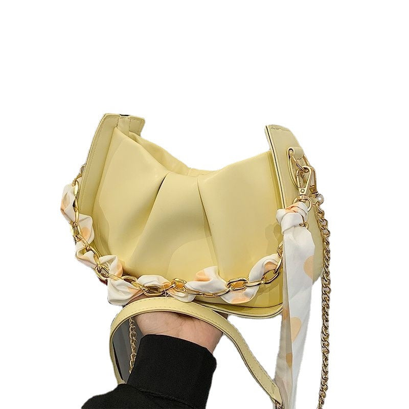 Women's Underarm Fresh Design Pleated White Summer Crossbody Bags