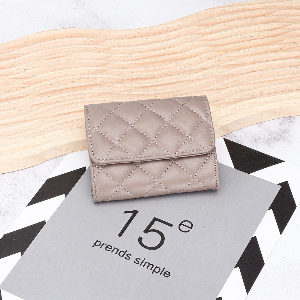 Women's Genuine Leather Short Fashion Rhombus Storage Ladies Wallet
