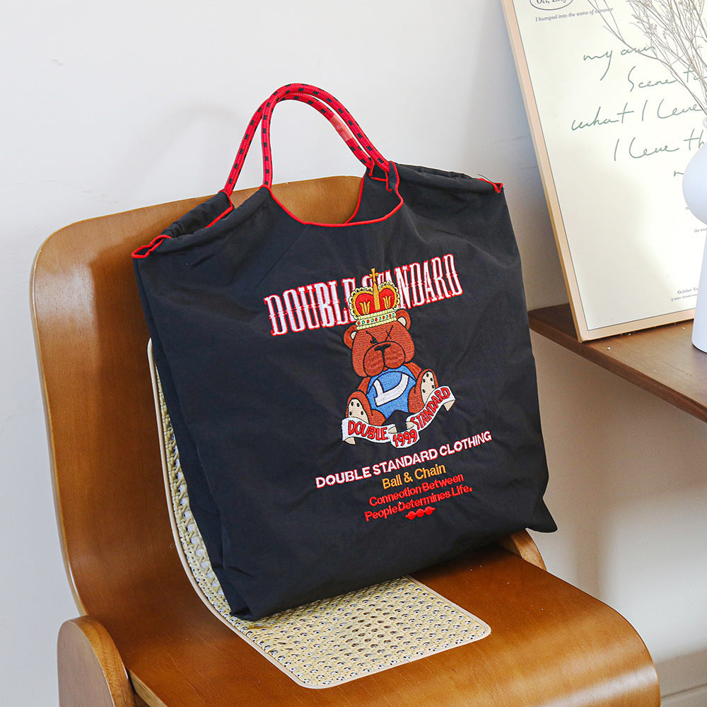 Nylon Embroidered Fashion Niche Large Capacity One Shopping Bags