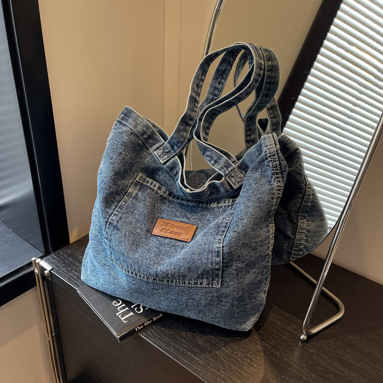 Idle Style Vintage Denim Embossed Letter Bags