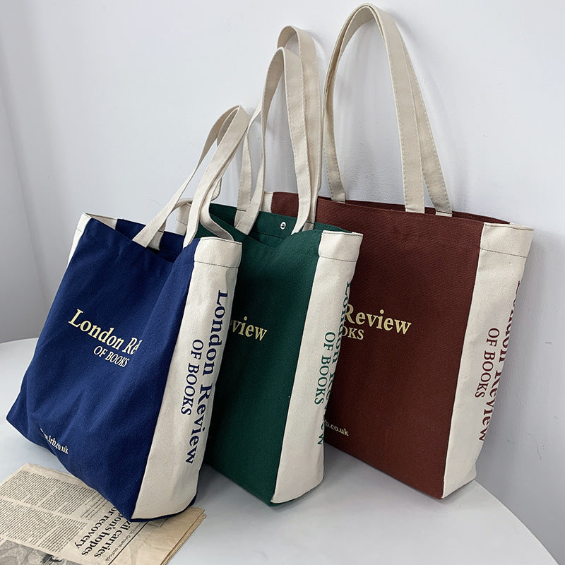Letters Large Capacity Canvas College Style Shoulder Bags