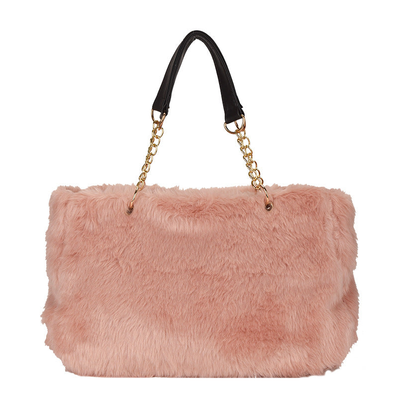 Stylish Glamorous Fur Portable Plush Shopping Bags