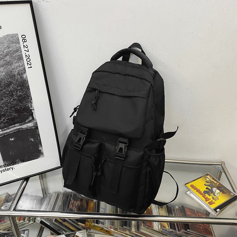 Cool Pure Black Large Capacity Junior High Backpacks