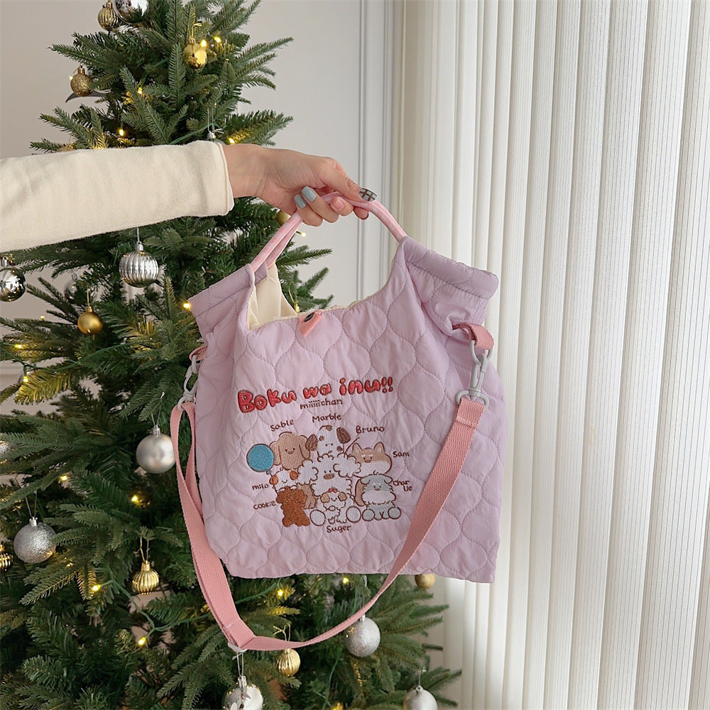 Style Soft Cute Embroidered Quilted Cotton Large Capacity Handbags