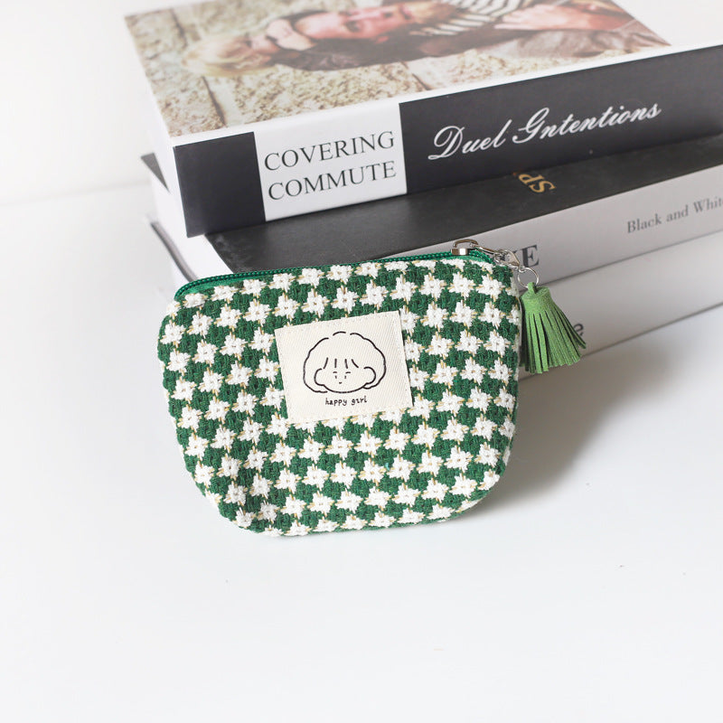 Women's Winter Plaid Portable Korean Cute Storage Coin Purses