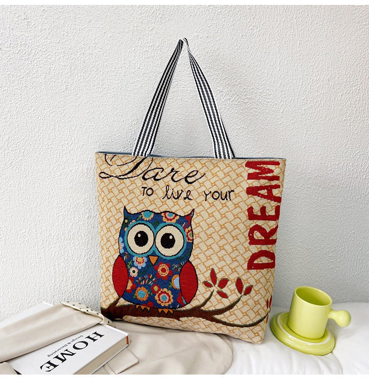 Women's Portable Canvas Artistic Embroidered Retro Shoulder Bags