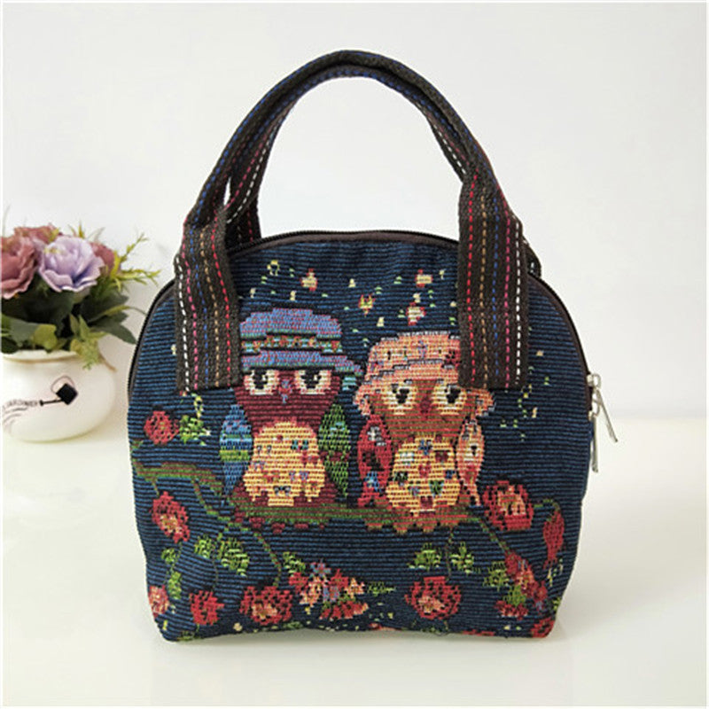 Canvas Embroidered Shell Shape Mobile Change Grocery Handbags