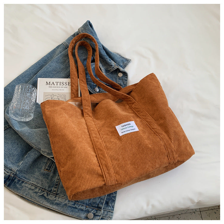Women's Solid Color Corduroy Big Trendy Large Capacity Shoulder Bags