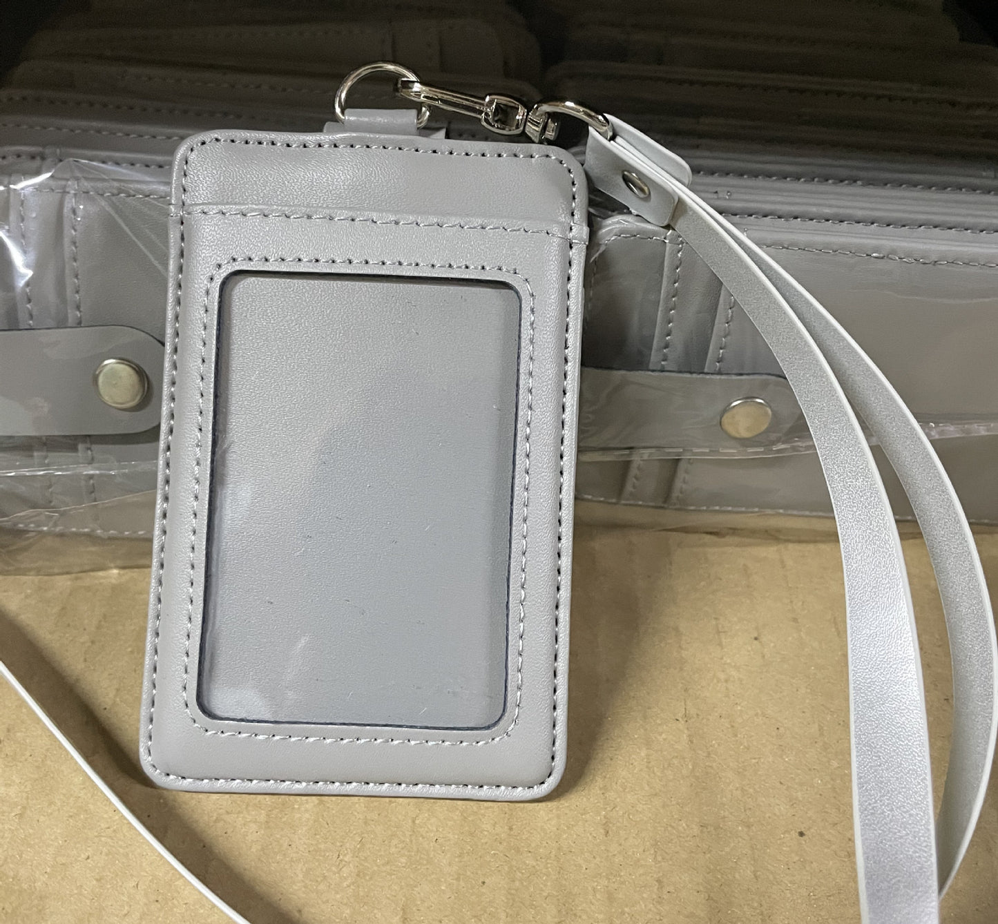 Leather Vertical Badge Lanyard Sling Bus Card Holder