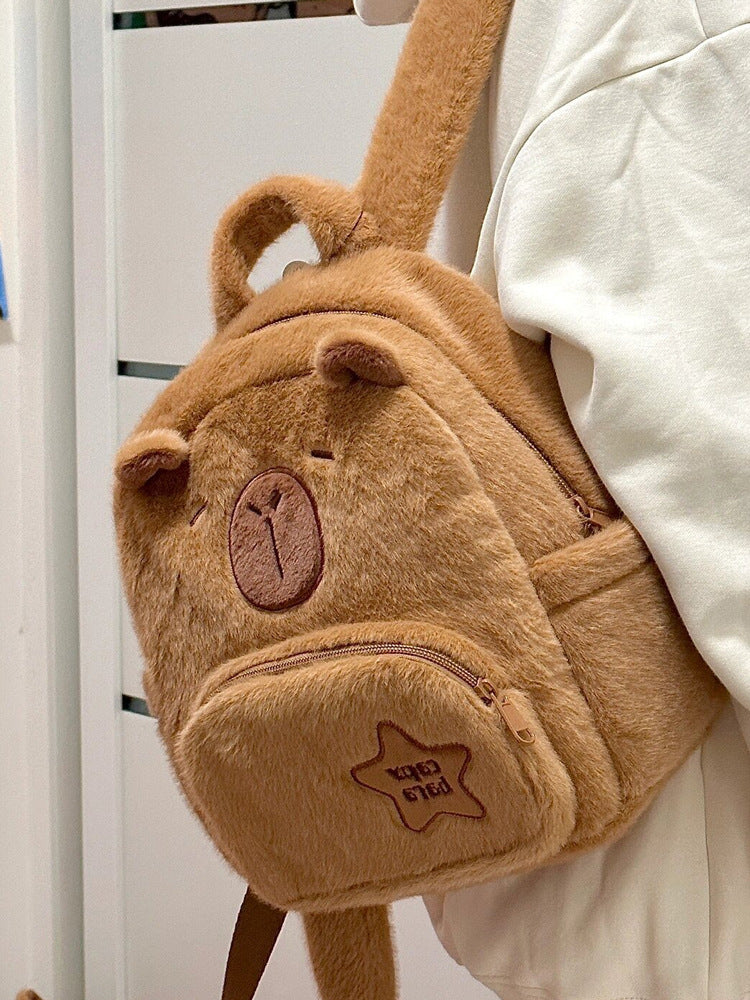 Plush Capybara Cute Wild Fur Female Backpacks