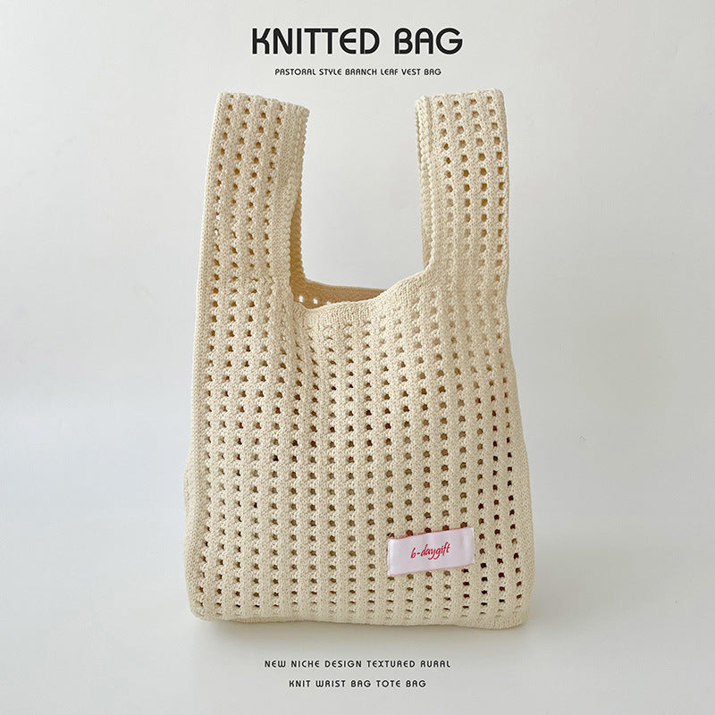 Simple Solid Color Knitted Hollow Hand Shoulder Bags
