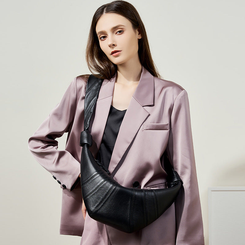 Women's Layer Sheepskin Lazy Feeling Croissant Genuine Crossbody Bags