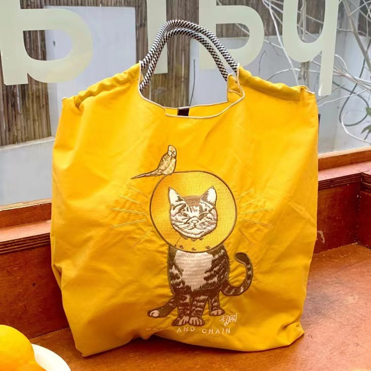 Homemade Shopping Nylon Cloth Embroidery Flower Bags