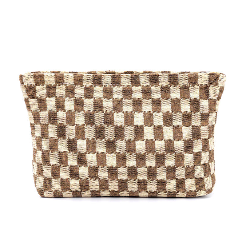 Wool Chessboard Grid Large Capacity Pencil Knitted Cosmetic Bags