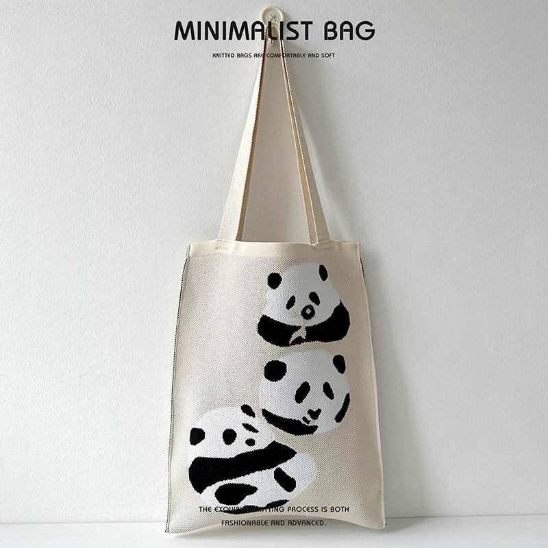 Design Cute Panda Knitted Korean Style Shoulder Bags